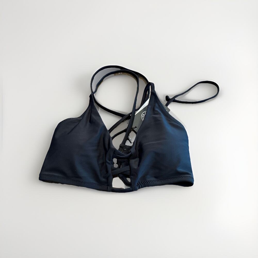 Relleciga Bikini Top Womens Black Spaghetti Straps Stretch Size S SMALL NWT $80